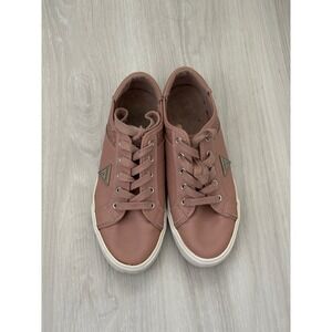 Guess Sneakers Womens Size 6 Pink Mauve Leather Lace Up Low Top Fashion Casual
